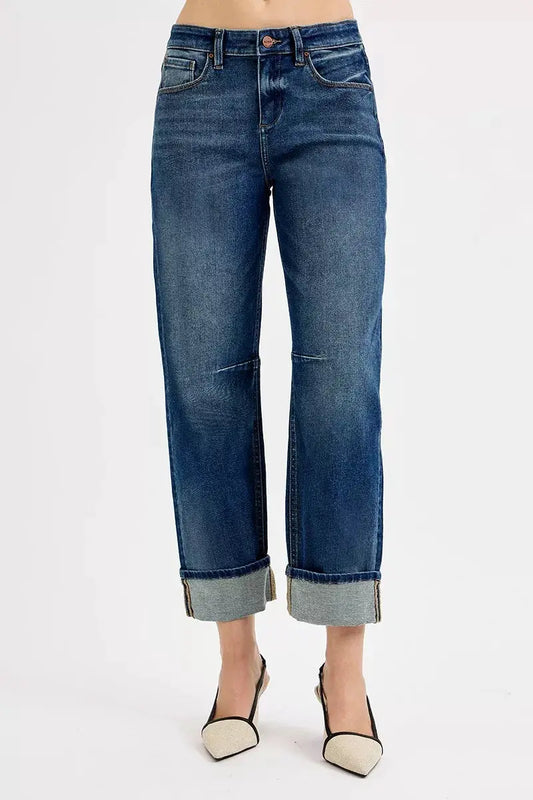 RISEN Slouchy Crop Barrel Cuffed Jeans by Trendsi