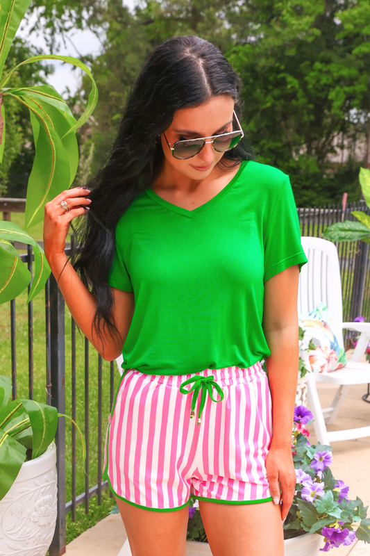 Melon Poppy Stripes Everyday Shorts