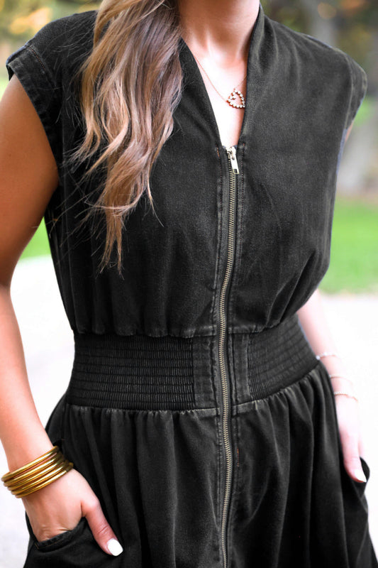 PREORDER- Refined Denim Zipper Dress- Black by Jess Lea