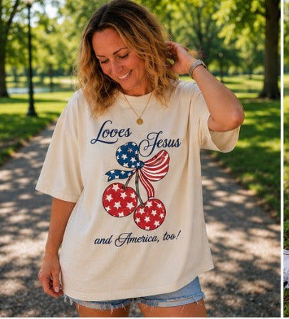 Loves Jesus and America Too Unisex Cut T-Shirt by Knitted Grace