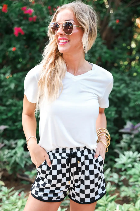 PREORDER- Checkerboard Checkered Drawstring Everyday Shorts by Jess Lea