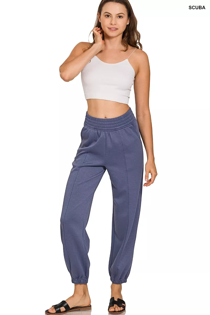 Zenana Scuba Elastic Waist Joggers with pockets by Trendsi