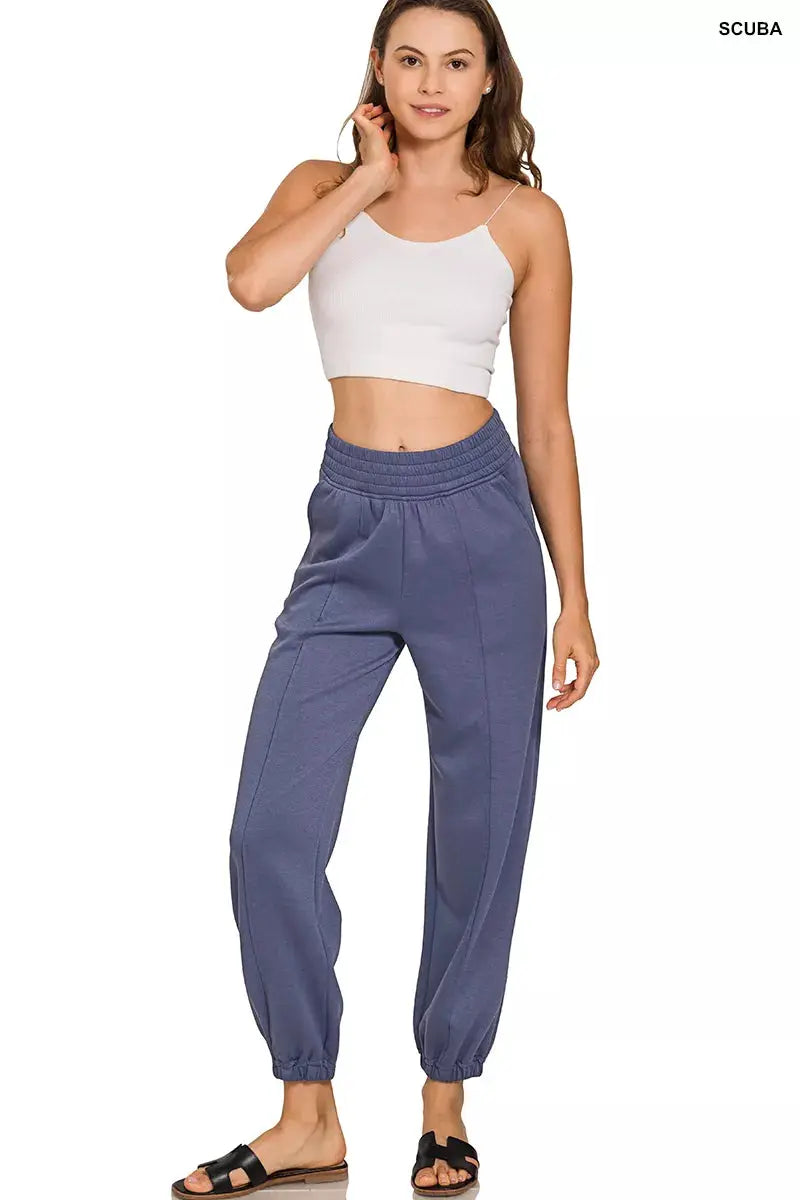 Zenana Scuba Elastic Waist Joggers with pockets by Trendsi