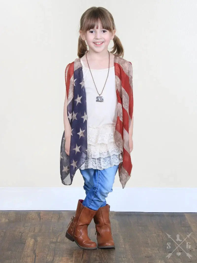Girls One-Size-Fits-Most American Flag Open Vest by Knitted Grace Boutique