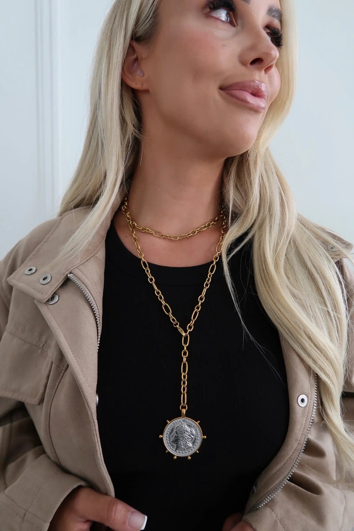 TWO TONED WRAP AROUND COIN NECKLACE by Chansuttpearls