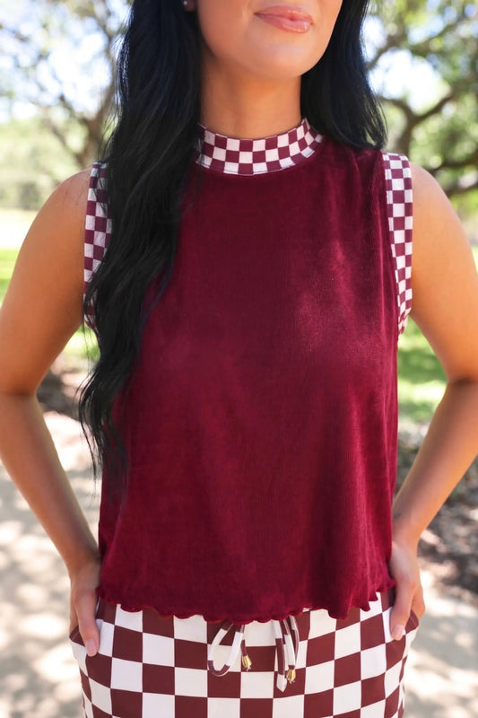 PREORDER- Checkmate Ribbed Tank- Maroon by Jess Lea