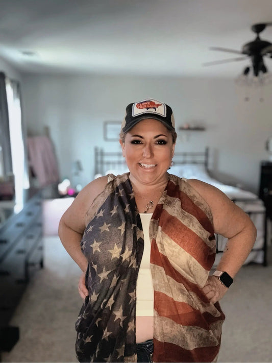 American Flag Long Open Vest, Semi See Thru by Knitted Grace Boutique