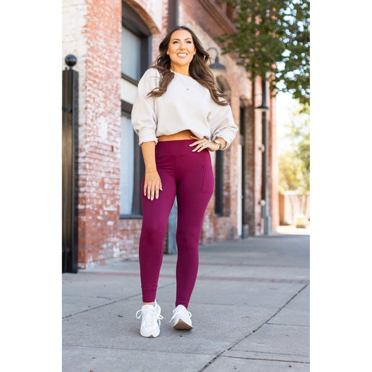 Buttery soft maroon leggings for women - High waist maroon leggings with side pockets