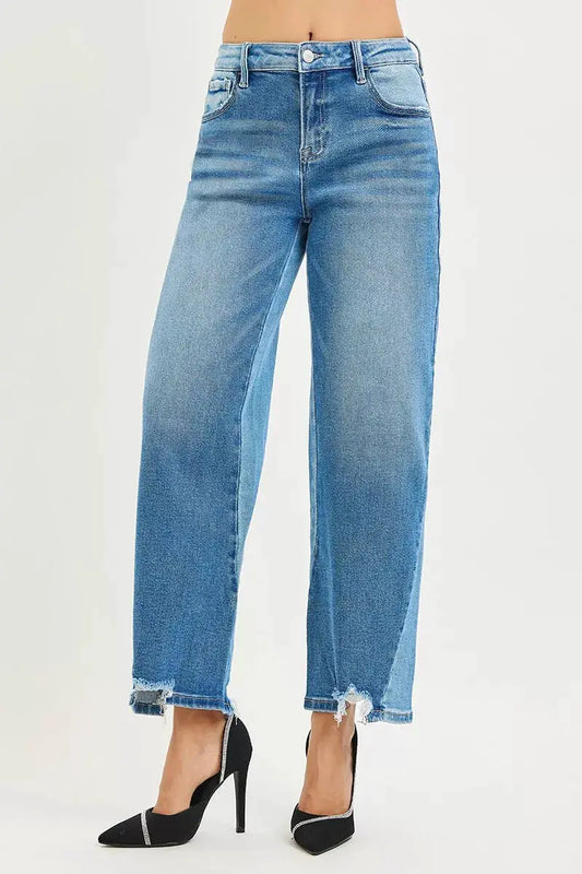RISEN Full Size Slouchy Cropped Barrel Jeans with Contrast Wash Plus Size by Trendsi