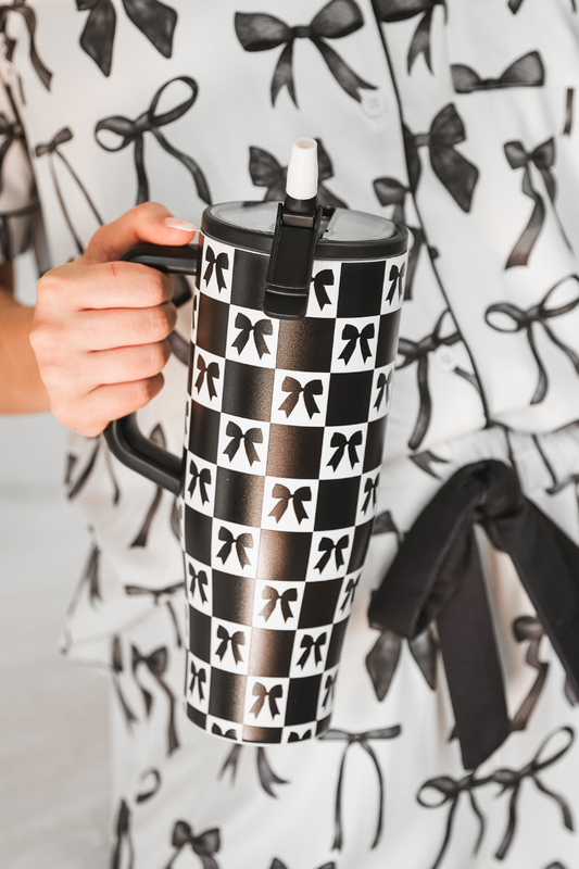 Bow Chic Checkered Sleek Tumbler by Jess Lea