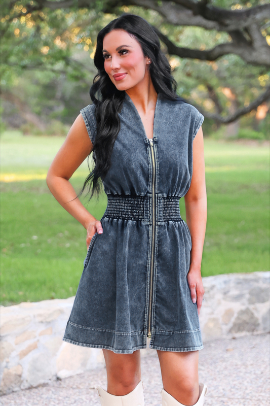 PREORDER- Refined Denim Zipper Dress- Light Wash by Jess Lea
