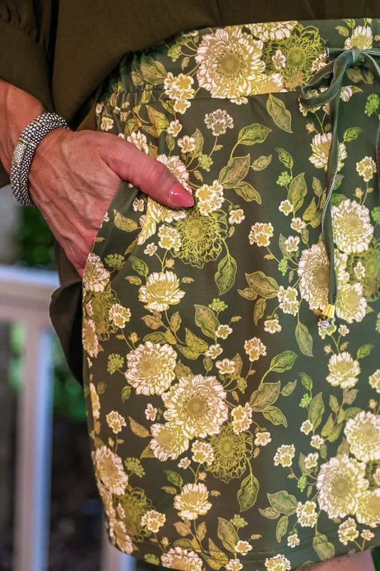 Preorder Olive Blossom Floral Skort With Built In Shorts And Pockets by Jess Lea