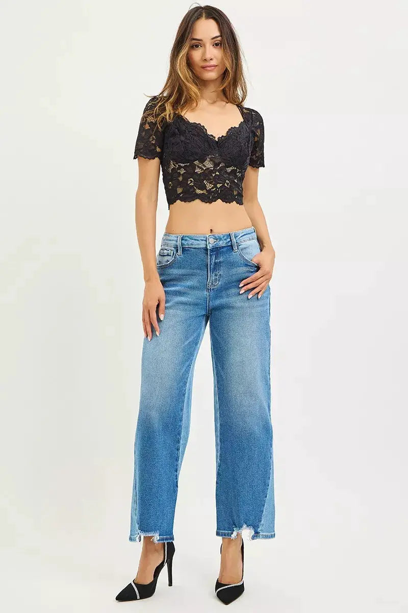 RISEN Full Size Slouchy Cropped Barrel Jeans with Contrast Wash Plus Size by Trendsi