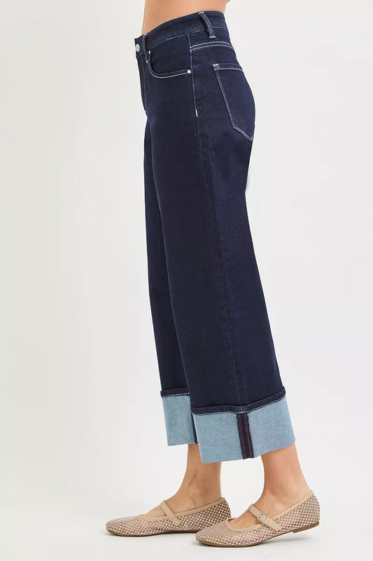 RISEN Slouchy Crop Barrel Cuffed Hem Jeans by Trendsi