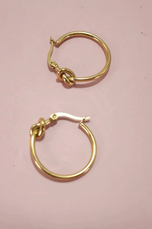 Gold Knotted Hoops 18K STAINLESS STEEL WATERPROOF TARNISH FREE by JOSSLYN by Wall to Wall
