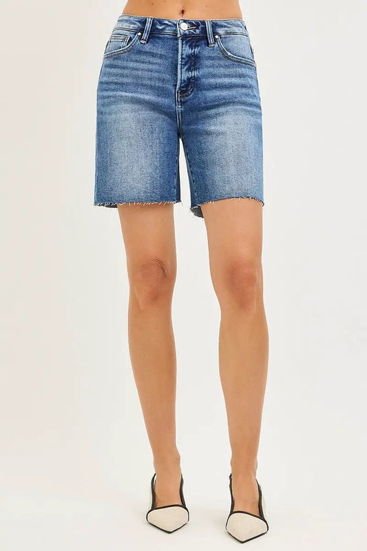 RISEN Tummy Control High Rise Raw Cut Hem Jhorts by Trendsi