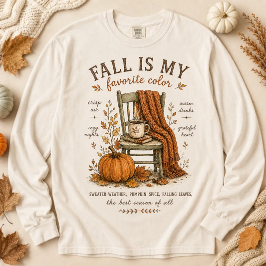 Fall Is My Favorite Color Vintage Comfort Colors Long Sleeve Tee Autumn Print by Knitted Grace