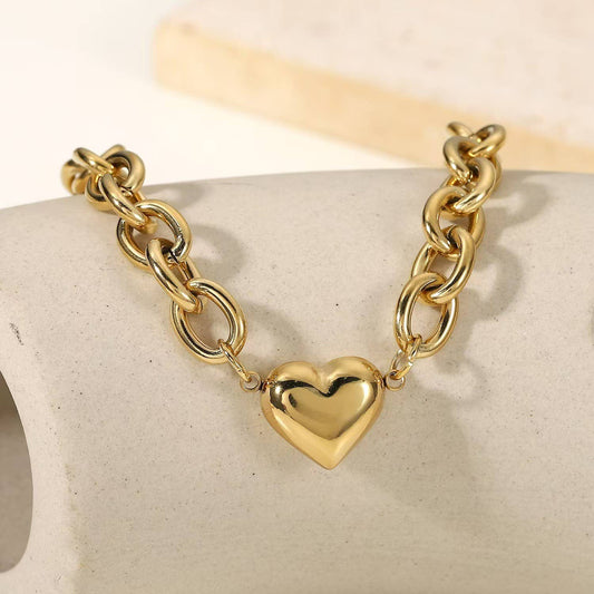 Gold Chunky Heart Bracelet in Tarnish Free Stainless Steel
