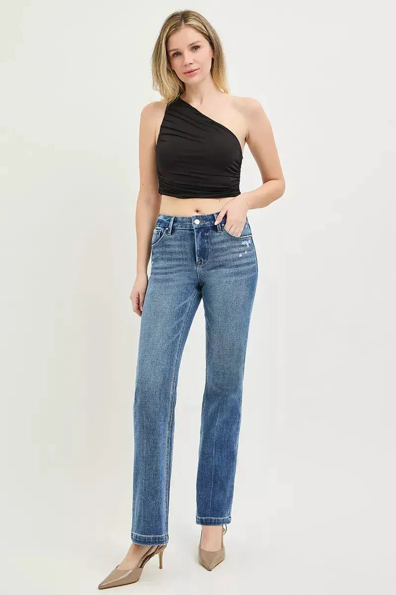 RISEN Tummy Control 4way Stretch Mid Rise Straight Crease Line by Trendsi