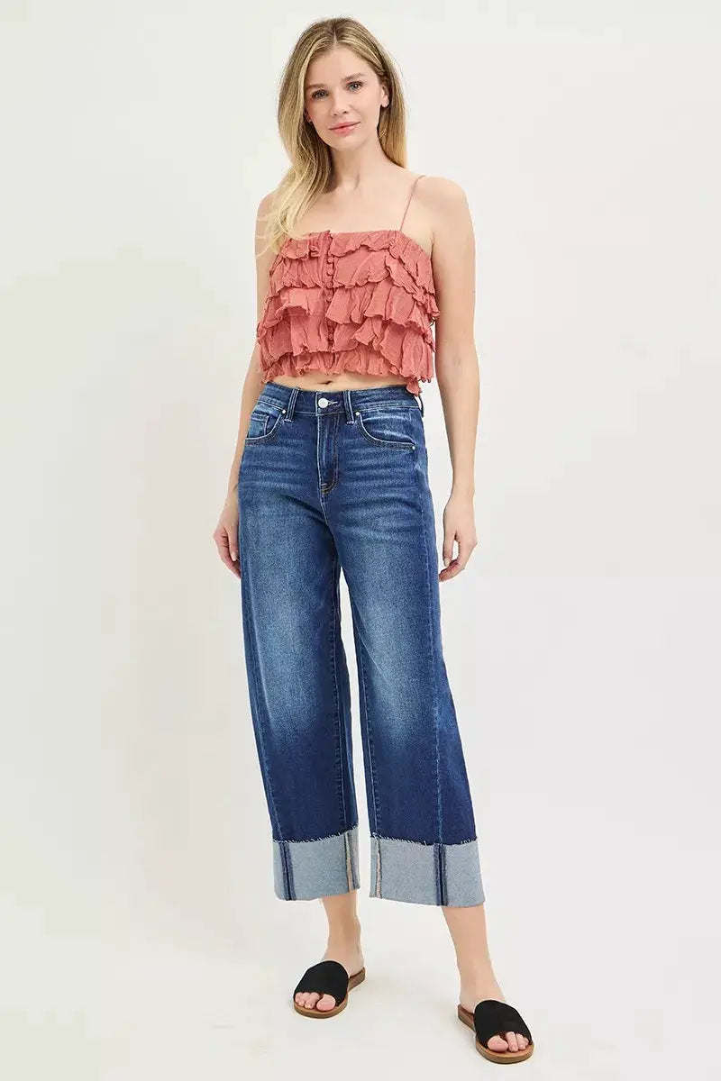 RISEN Full Size Slouchy Crop Barrel Cuffed Jeans Plus Size by Trendsi