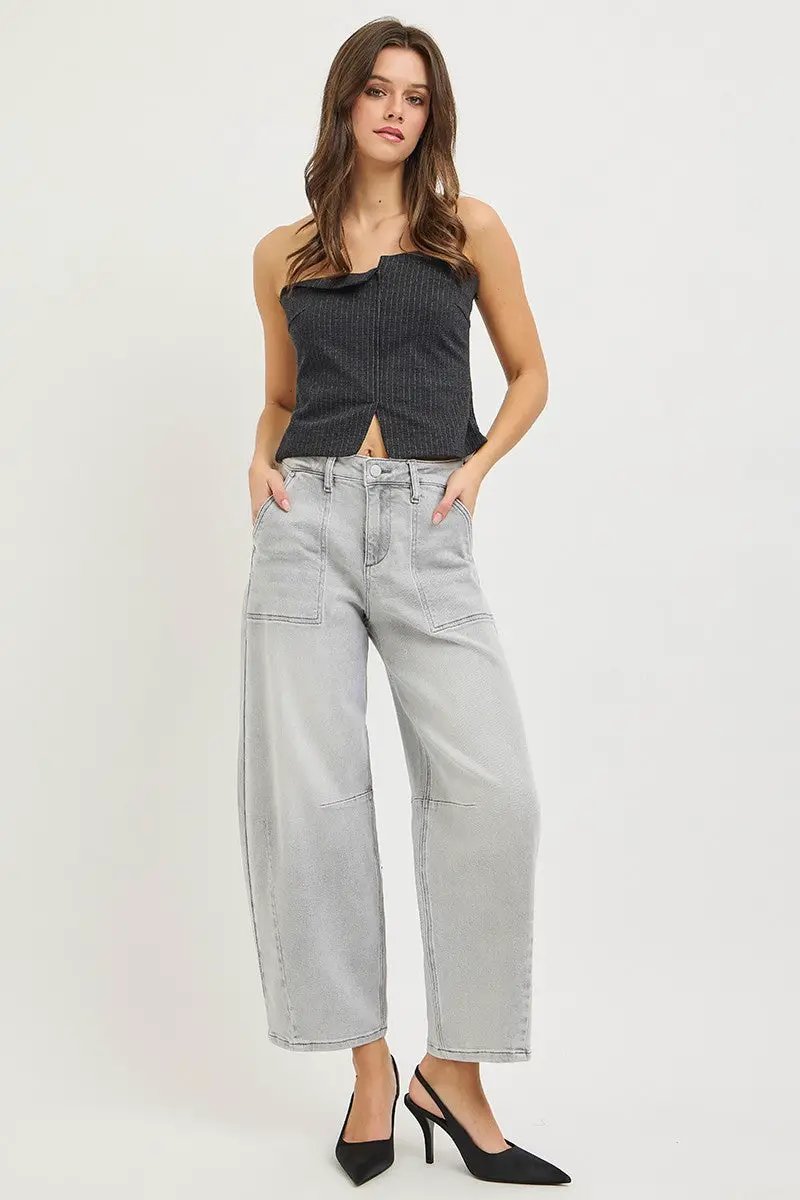 RISEN Slouchy Cropped Barrel Jeans by Trendsi