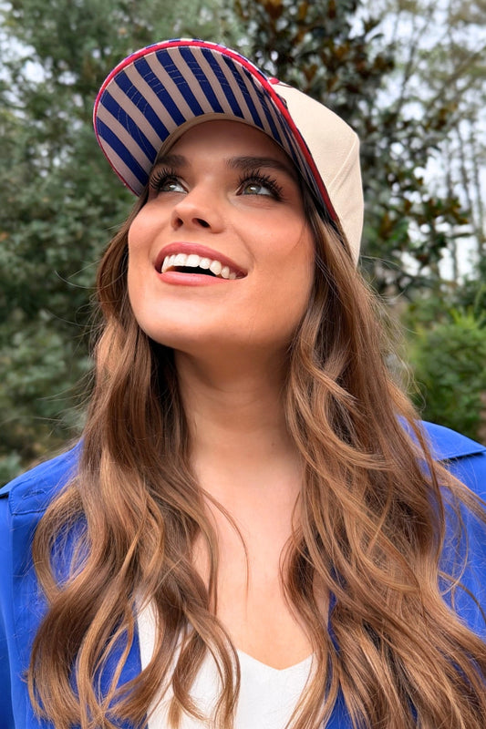 Lobster Embroidered Nautical Hat With Striped Bill by Jess Lea