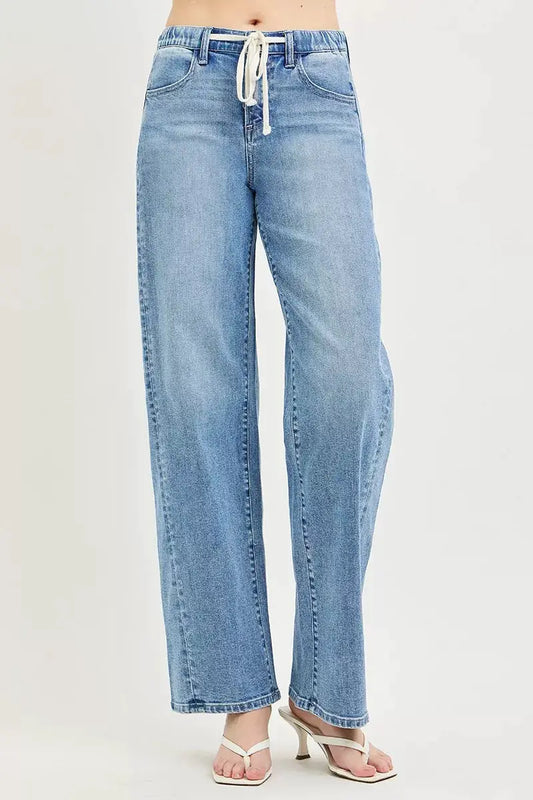 RISEN Relaxed Fit Drawstring Waist Jeans by Trendsi