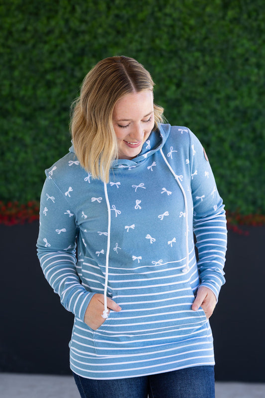 IN STOCK Hailey Pullover Hoodie - Teal Ribbons and Stripes