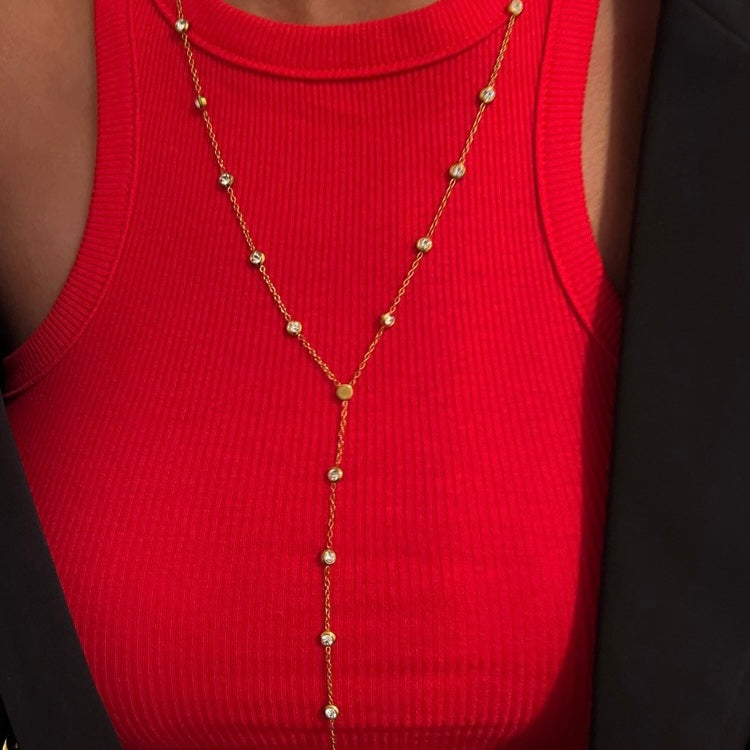 Layered Y Diamond Necklace 22 Inch With 5 Inch Extender Lifetime Warranty by Chansuttpearls