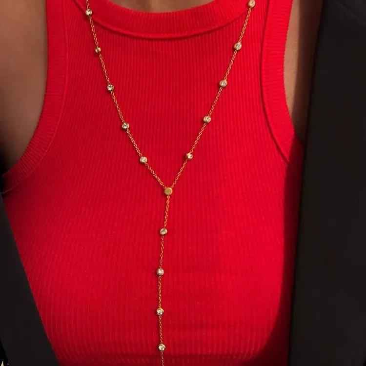 Layered Y Diamond Necklace 22 Inch With 5 Inch Extender Lifetime Warranty by Chansuttpearls