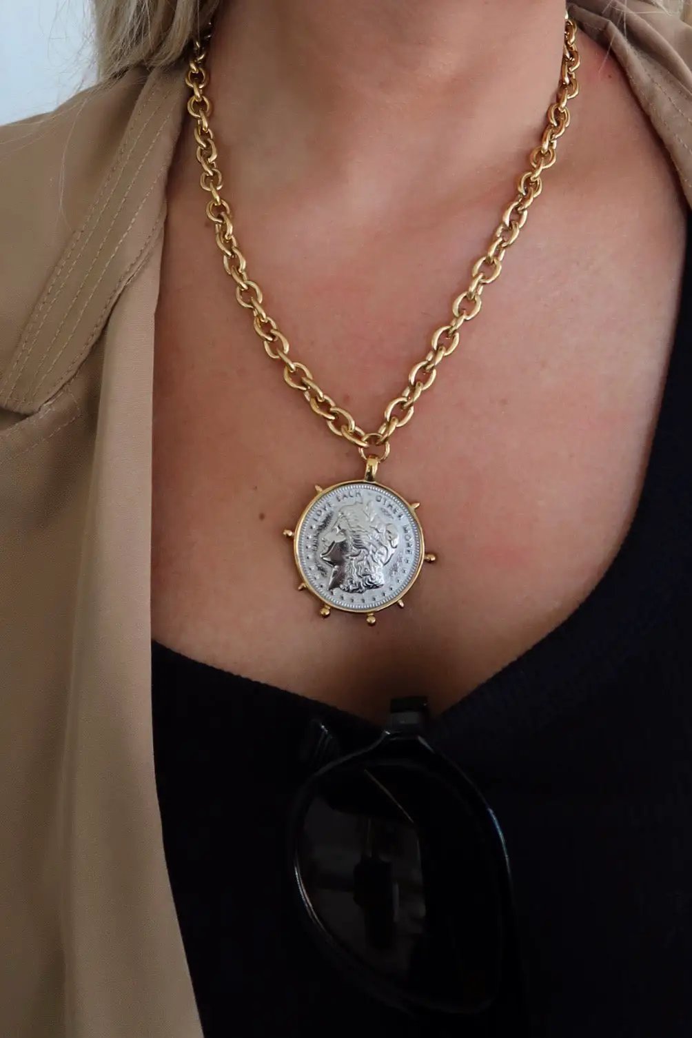 TWO TONED COIN NECKLACE by Chansuttpearls