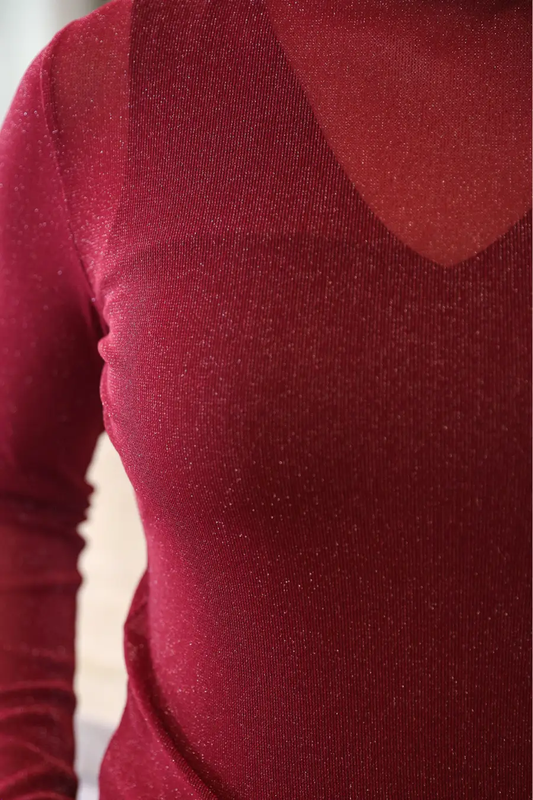 Maroon Glitter Mesh Top by Jess Lea