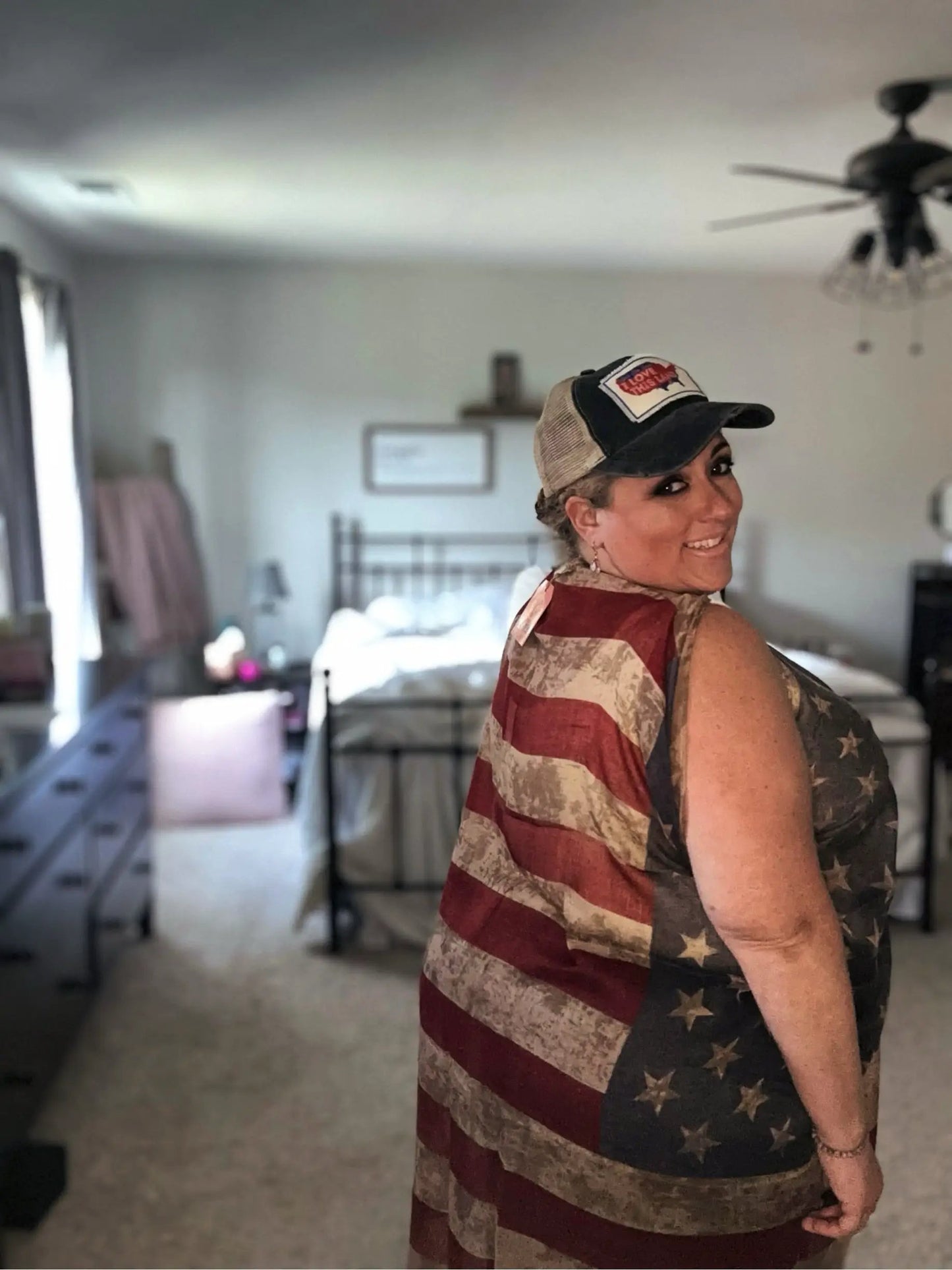 American Flag Long Open Vest, Semi See Thru by Knitted Grace Boutique