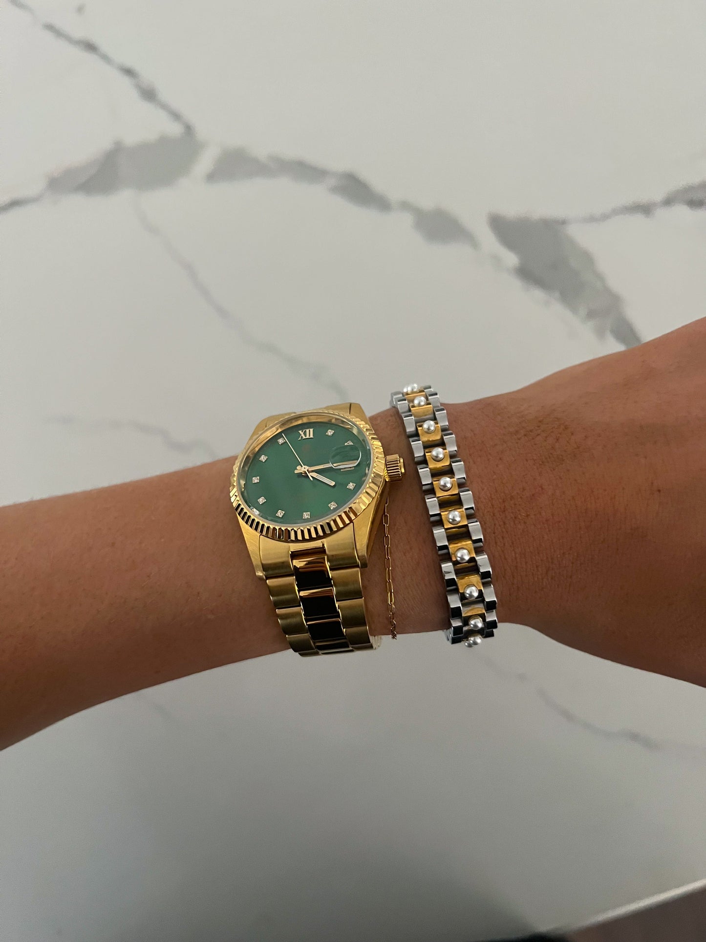 PEARL TWO TONED WATCH BAND BRACELET by Chansuttpearls