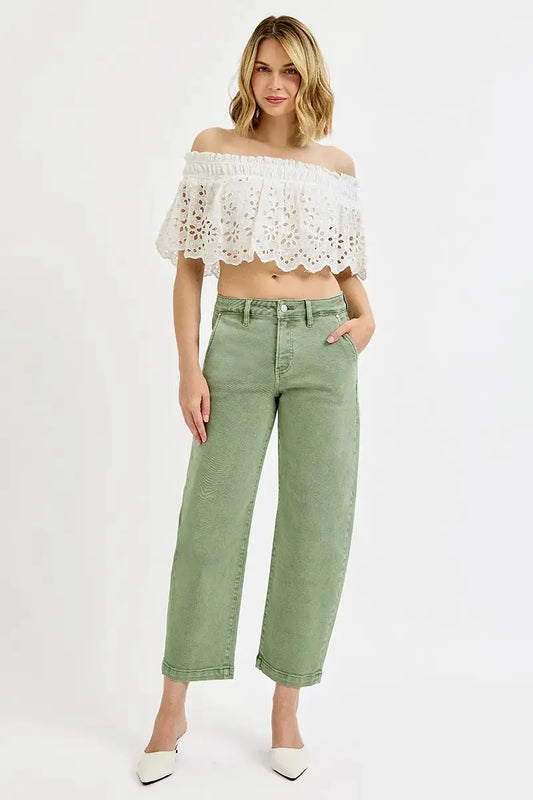 RISEN Full Size Tummy Control High Rise Crop Barrel Jeans Plus Size by Trendsi