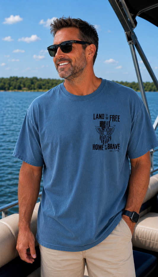 Land of the Free Oversized Pocket Style Unisex T Shirt by Knitted Grace Boutique
