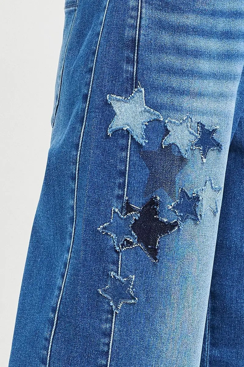 RISEN Elastic Band Slouchy Cropped Barrel with Star Patch by Trendsi