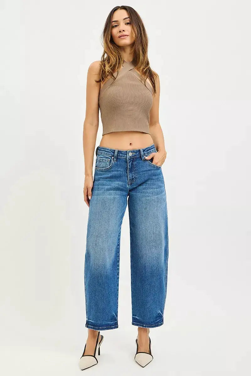 RISEN Slouchy Cropped Barrel Jeans by Trendsi