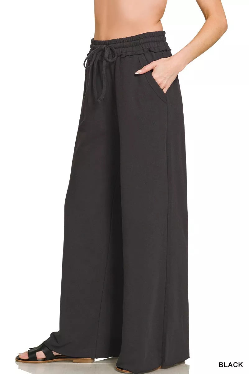 Zenana French Terry Wide Leg Sweatpants by Trendsi