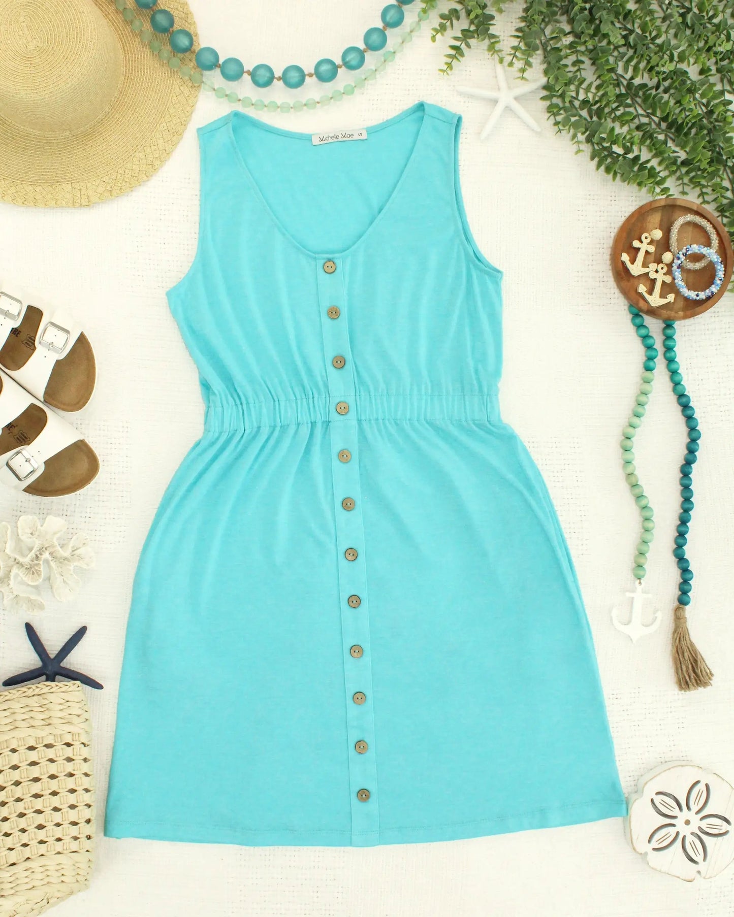 IN STOCK Beverly Button Dress - Aqua FINAL SALE by Michelle Mae