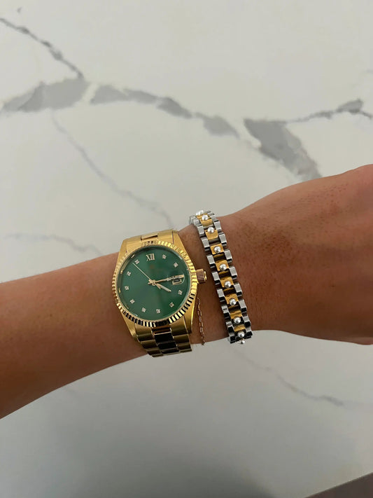 Pearl Two Toned Watch Band Bracelet Water Resistant
