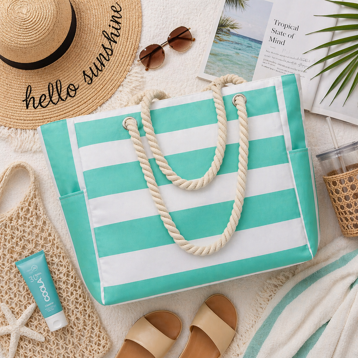 Ready to Ship | The Dana - Teal Beach Bag