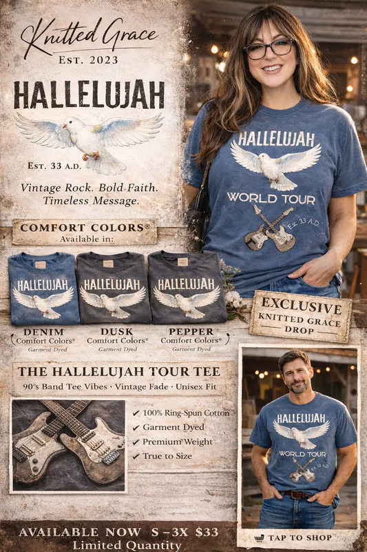 Hallelujah World Tour Tee (Comfort Colors®) Unisex T Shirt by Knitted Grace