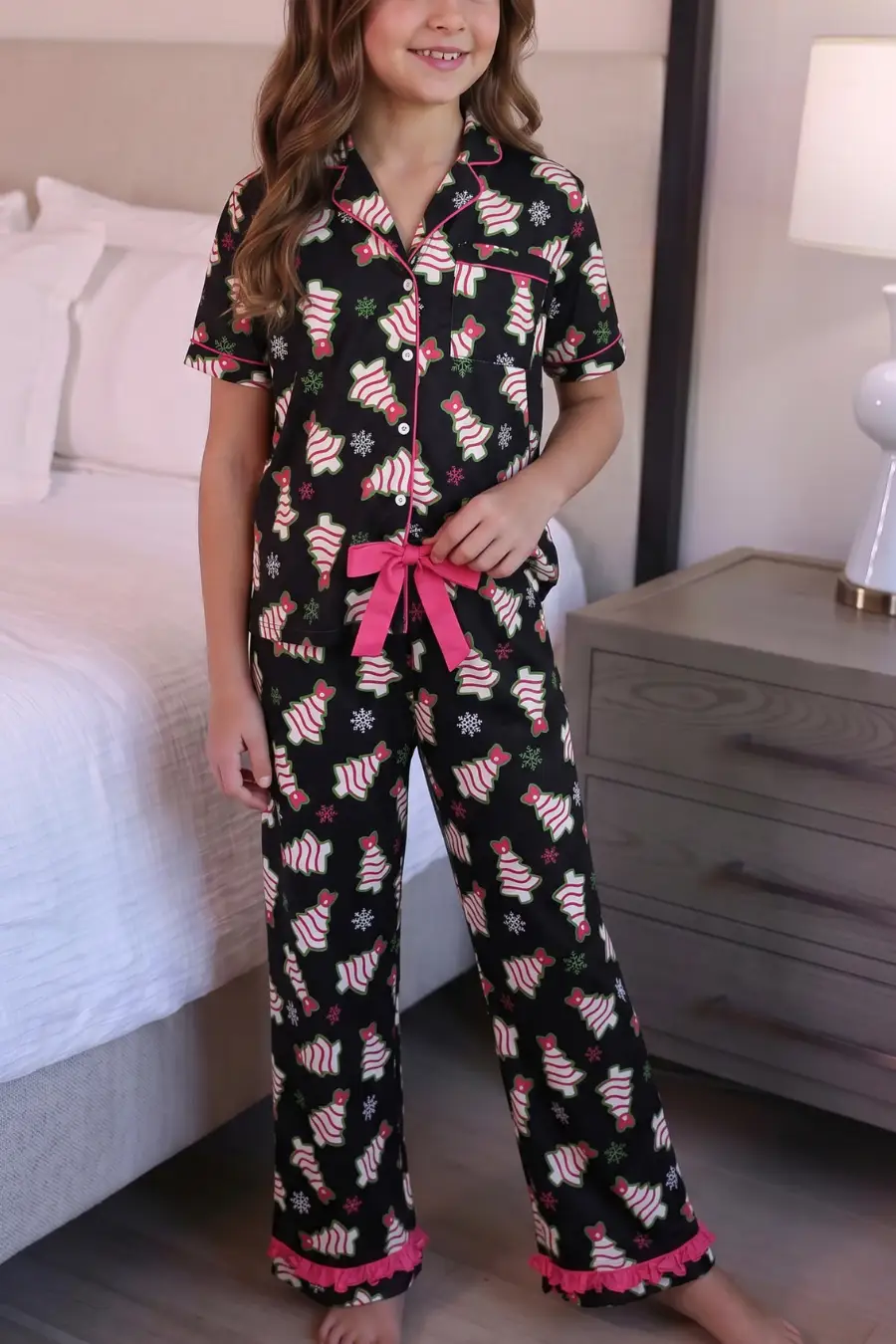 PREORDER- Merry Bow Christmas Treat Girls Ruffle Pajama Set by Jess Lea