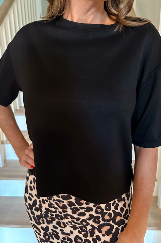 Casual Upgrade Half Sleeve Luxe Top Black Puff Sleeve Relaxed Fit by Jess Lea