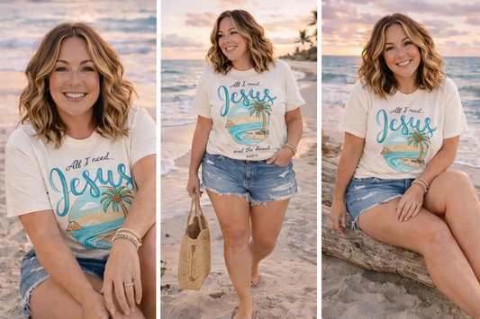 All I Need Is Jesus & The Beach Tee by Knitted Grace