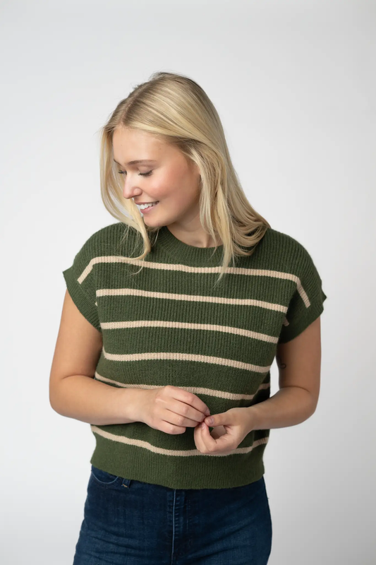 Striped Sweater Top - Olive and Tan by Michelle Mae