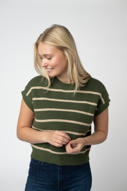 IN STOCK Striped Sweater Top - Olive and Tan by Michelle Mae