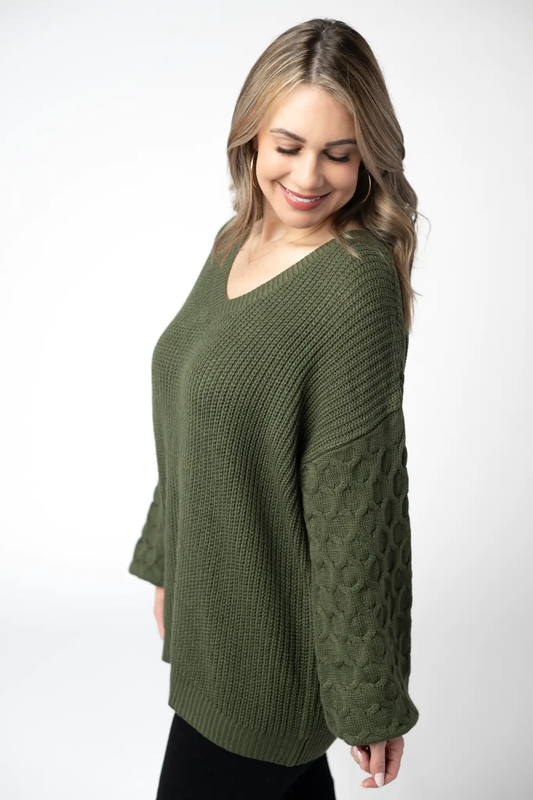 Talina Textured Sweater - Olive by Michelle Mae