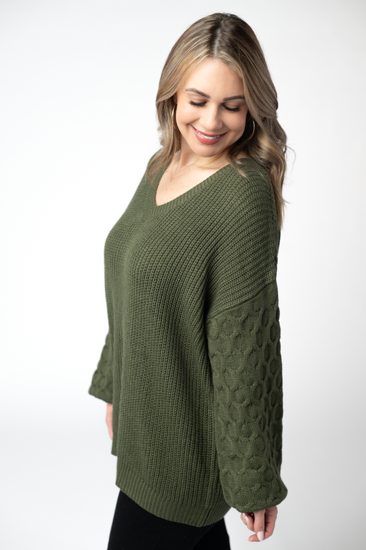 IN STOCK Talina Textured Sweater - Olive by Michelle Mae